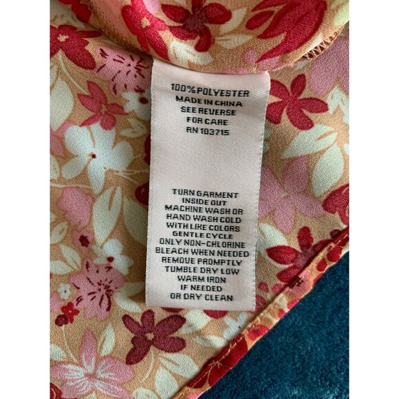 Nanette Lepore Women Blouse XL Floral Bracelet-Sleeve Button-Front Fade Out Pink - Picture 6 of 9